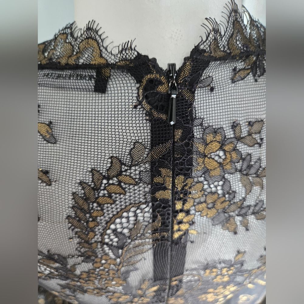 Karen Millen Black & Gold Lace Panel Pencil Dress - Size 4 - Picture 10 of 12